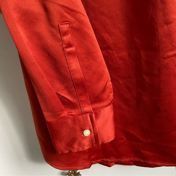 Satin Boyfriend Button Down Shirt Preppy Orange M Workwear Business Casual - Picture 6 of 7